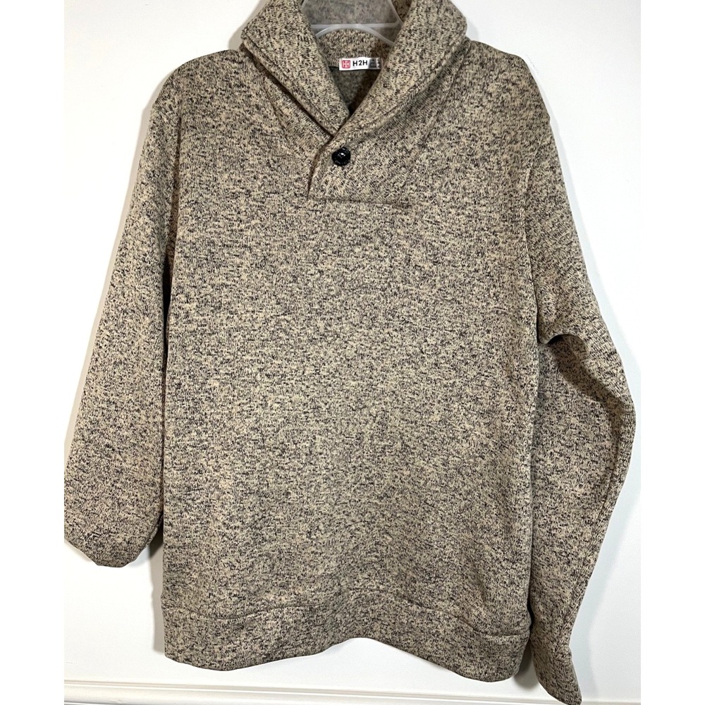 H2H Men's Casual Button Up Cardigan Sweater In Marbled Beige Size Large